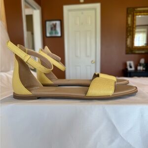 Eileen Fisher Razz Tumbled Leather Ankle Strap Sandals Color Butter Size 8